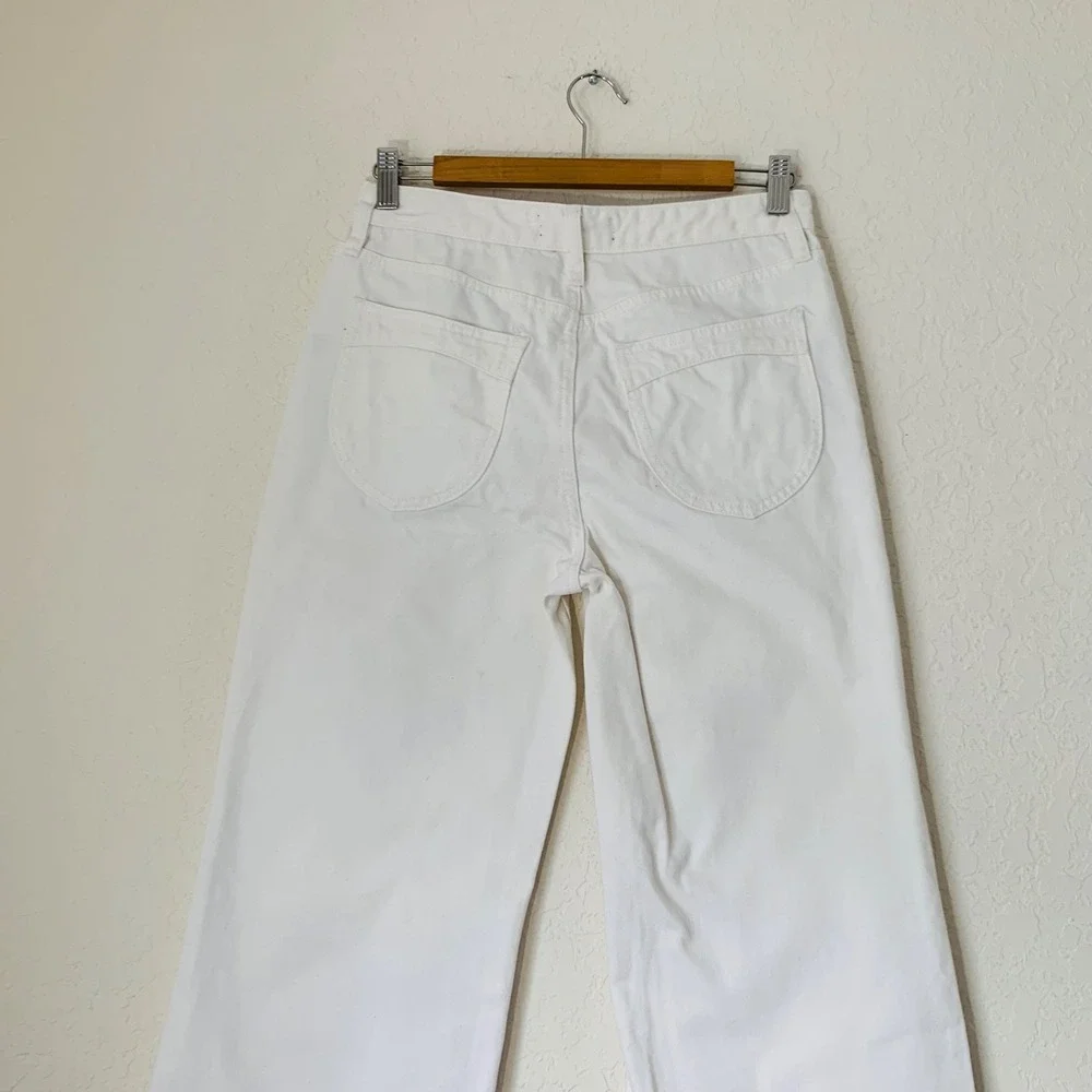 Free People Jeans High Rise Straight Flare 28 White Button Fly Raw Hem Coastal